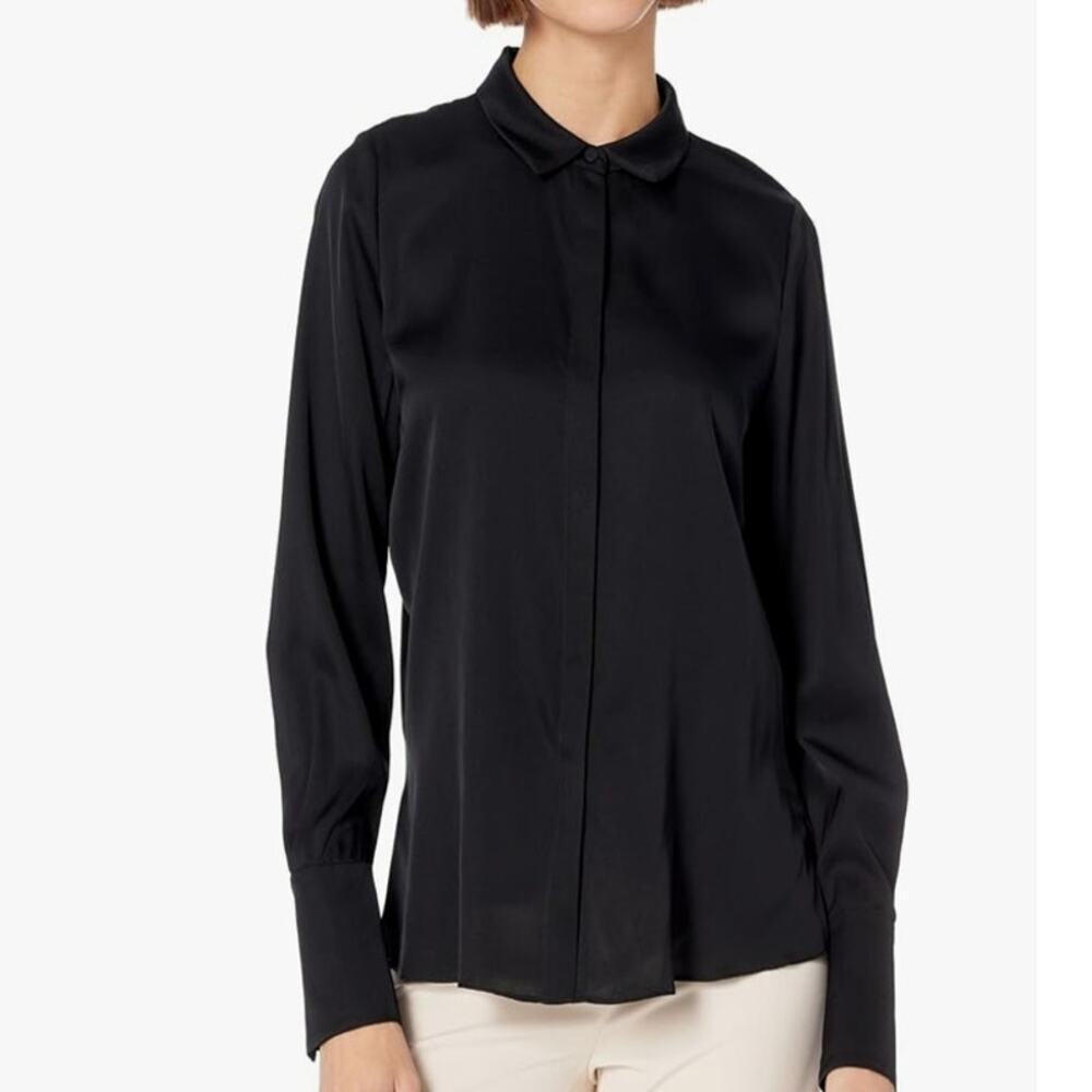 Kobi Halperin Larissa Split-Cuff Button-Down Blouse Silk Black sz Xs